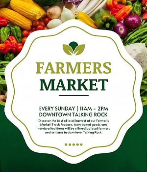 Talking Rock Farmers Market on Sundays from 11 am to 2 pm